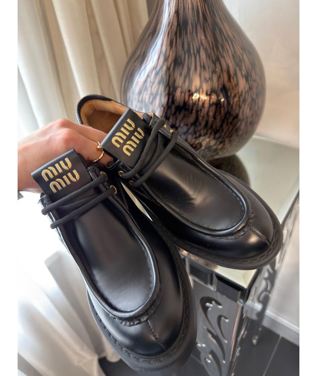 MIU MIU Черные кожаные брогги и оксфорды, фото 3