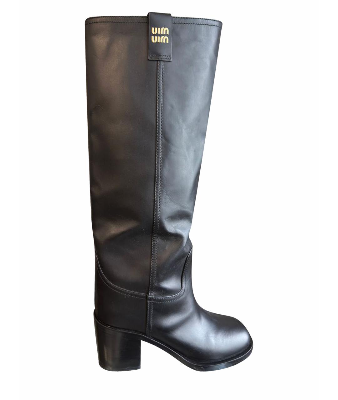 MIU MIU Черные кожаные сапоги, фото 1