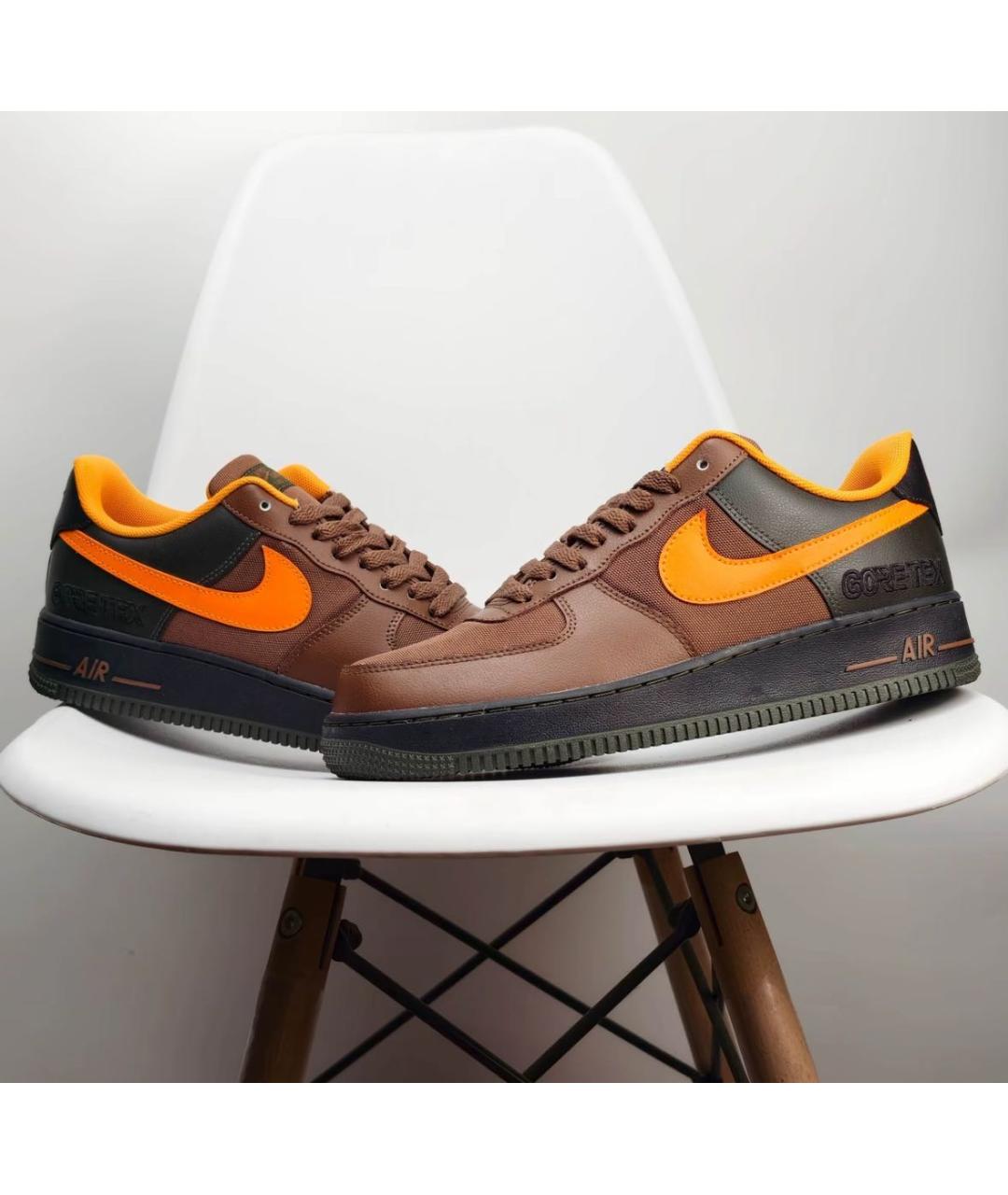 NIKE Коричневые кожаные низкие кроссовки / кеды, фото 8
