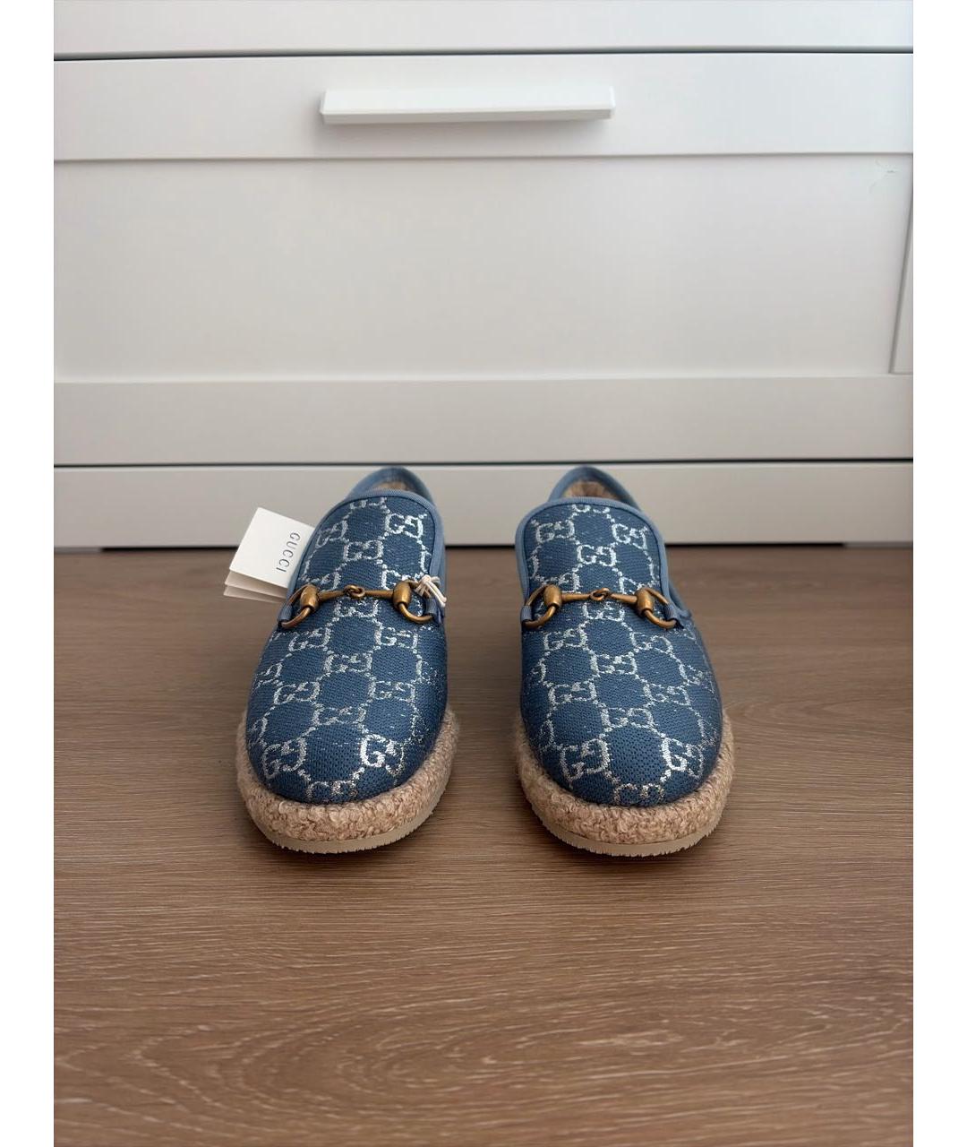 GUCCI Синие текстильные лоферы, фото 2