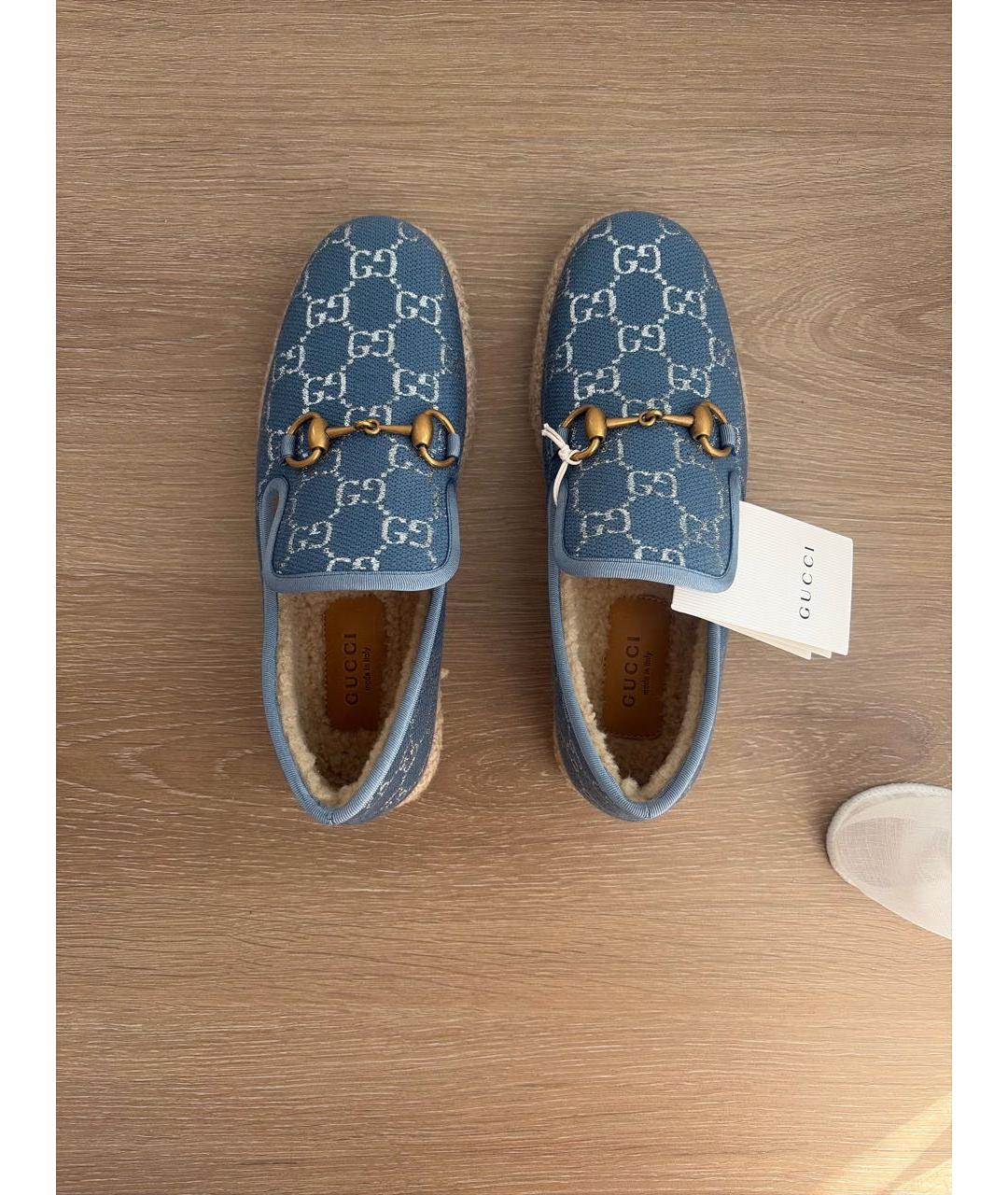 GUCCI Синие текстильные лоферы, фото 3