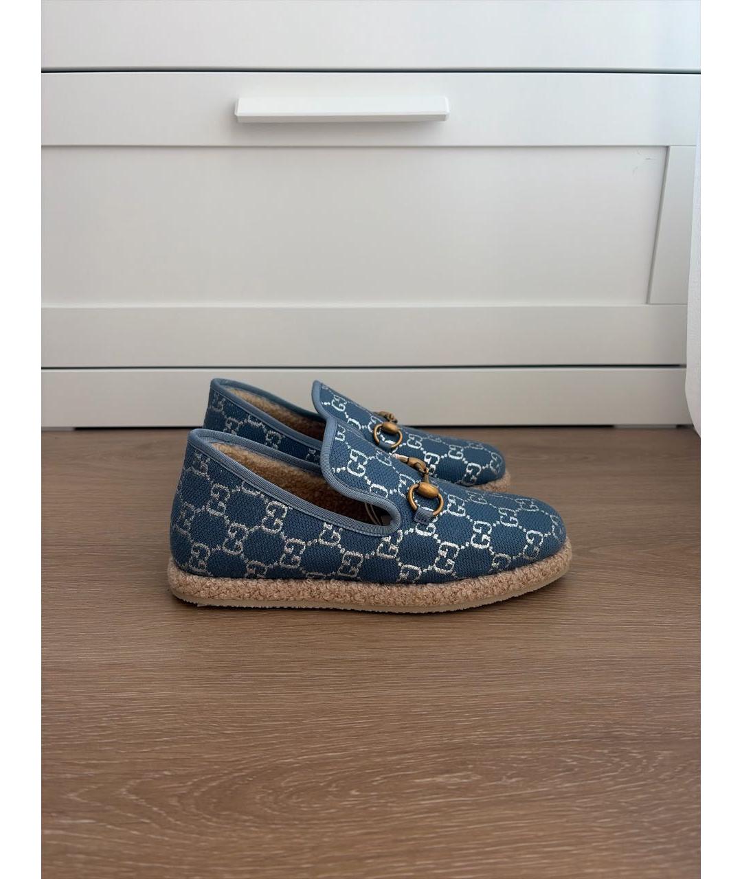 GUCCI Синие текстильные лоферы, фото 7