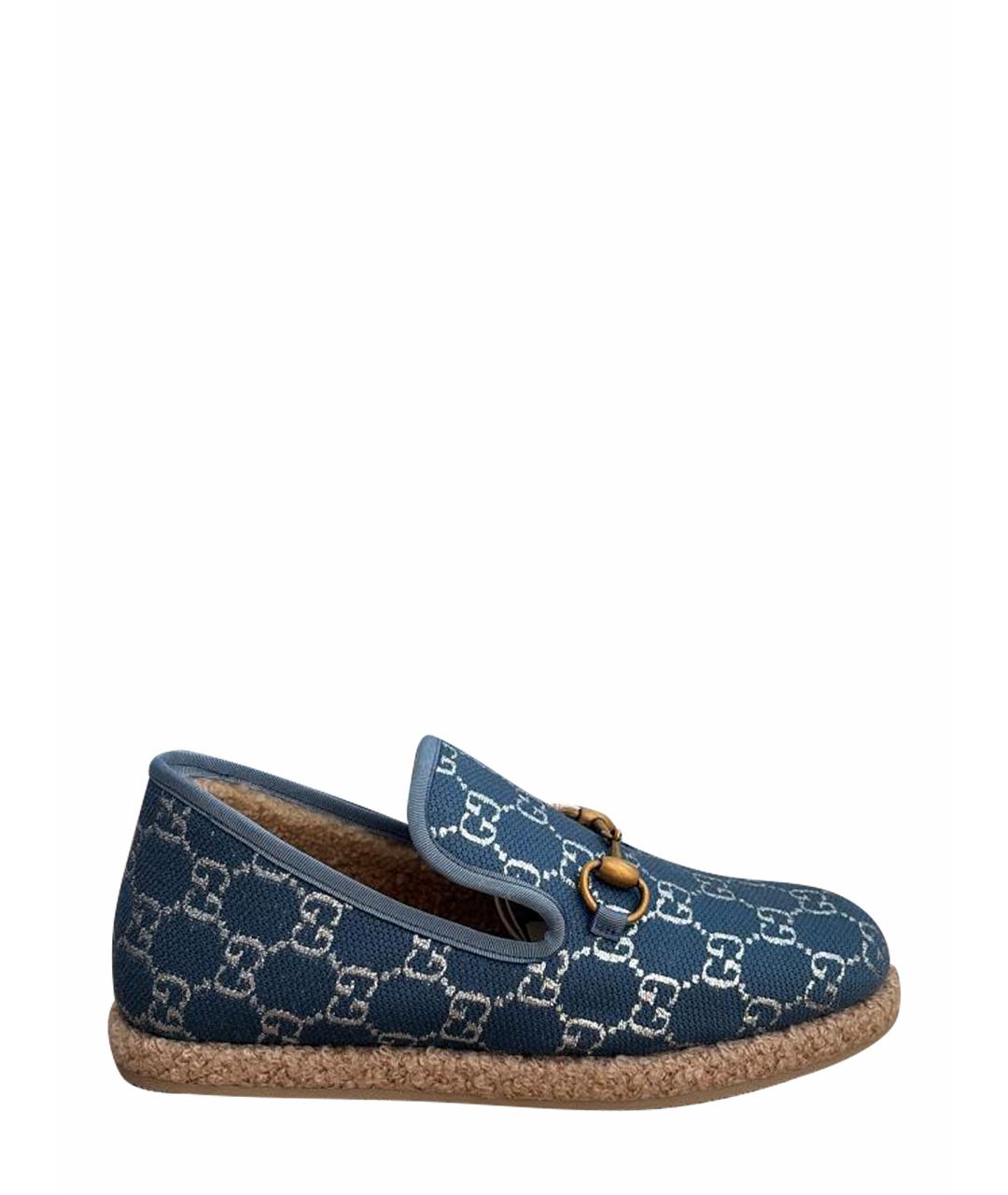 GUCCI Синие текстильные лоферы, фото 1