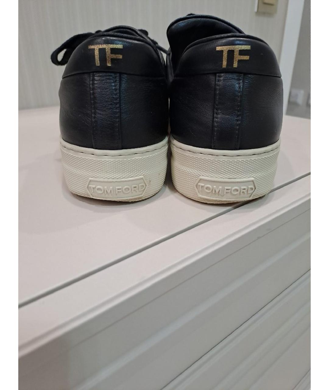 TOM FORD Черные кожаные кеды, фото 4