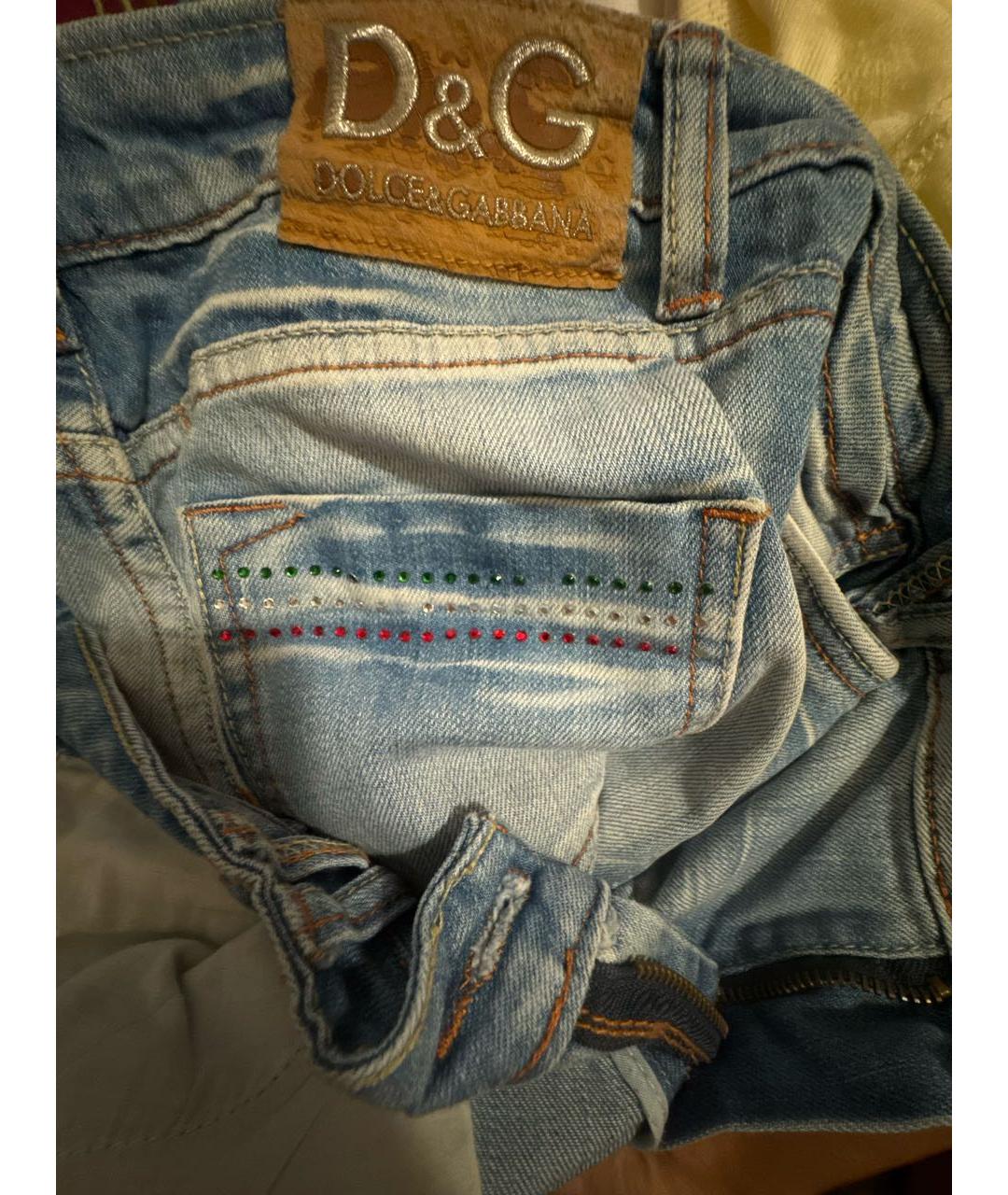 DOLCE&GABBANA Голубые хлопковые прямые джинсы, фото 4