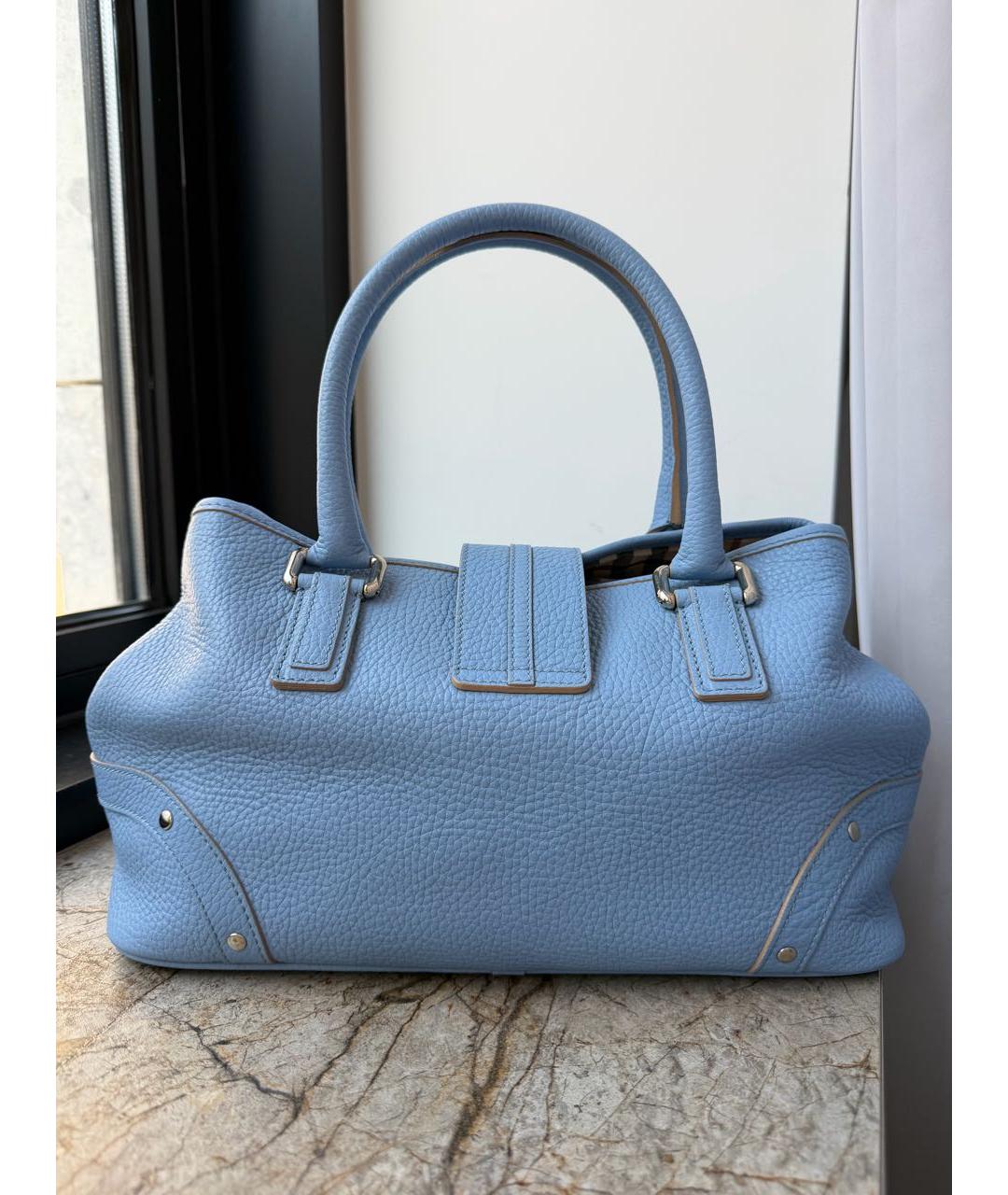 BURBERRY Голубая кожаная сумка с короткими ручками, фото 3