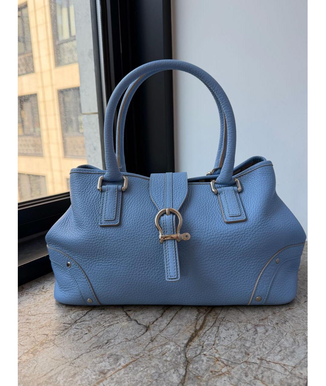 BURBERRY Голубая кожаная сумка с короткими ручками, фото 9