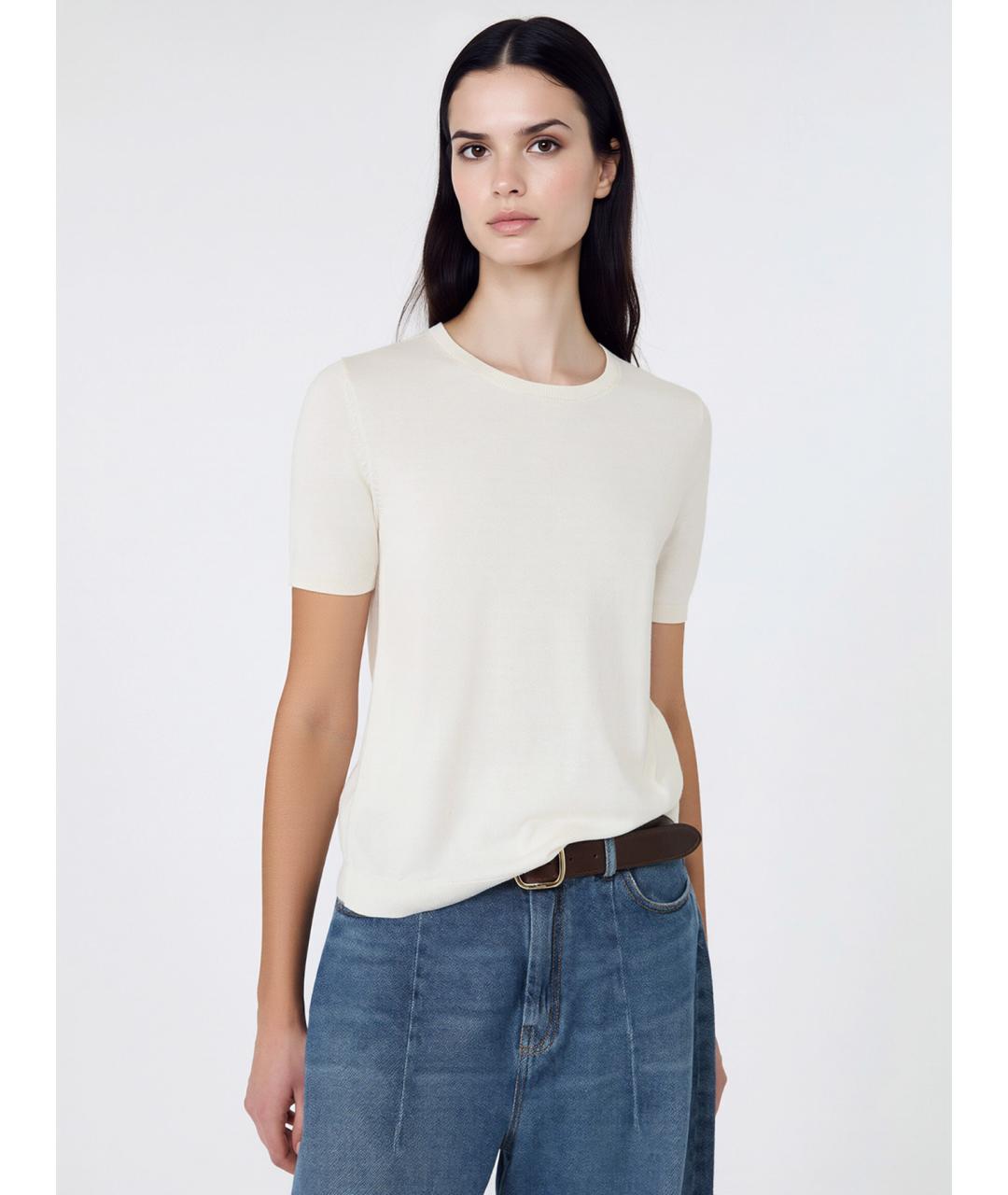 WEEKEND MAX MARA Бежевая шелковая футболка, фото 5