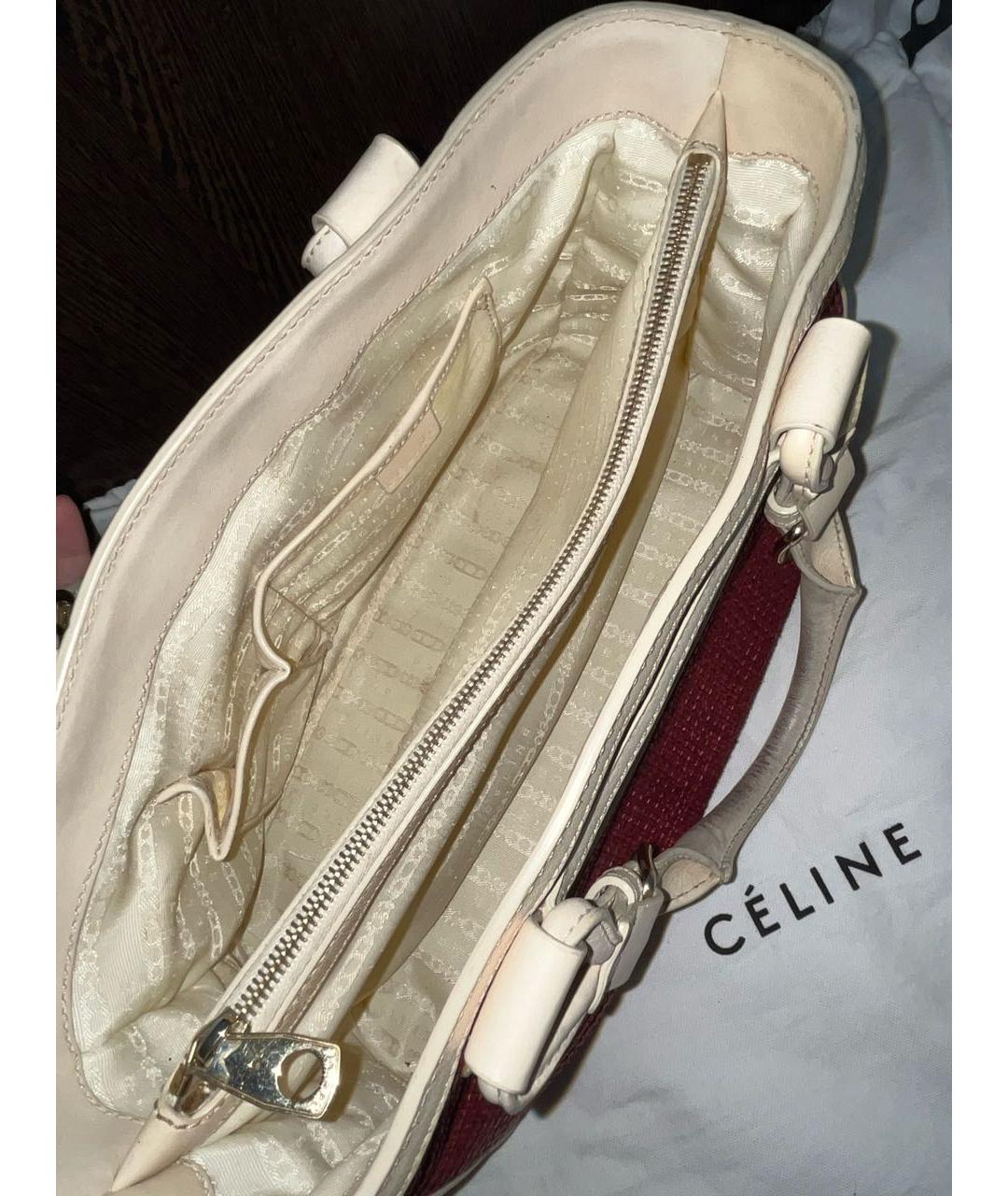 CELINE Бордовая рафия сумка тоут, фото 4