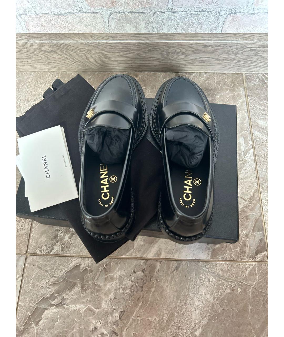 CHANEL Черные кожаные лоферы, фото 3