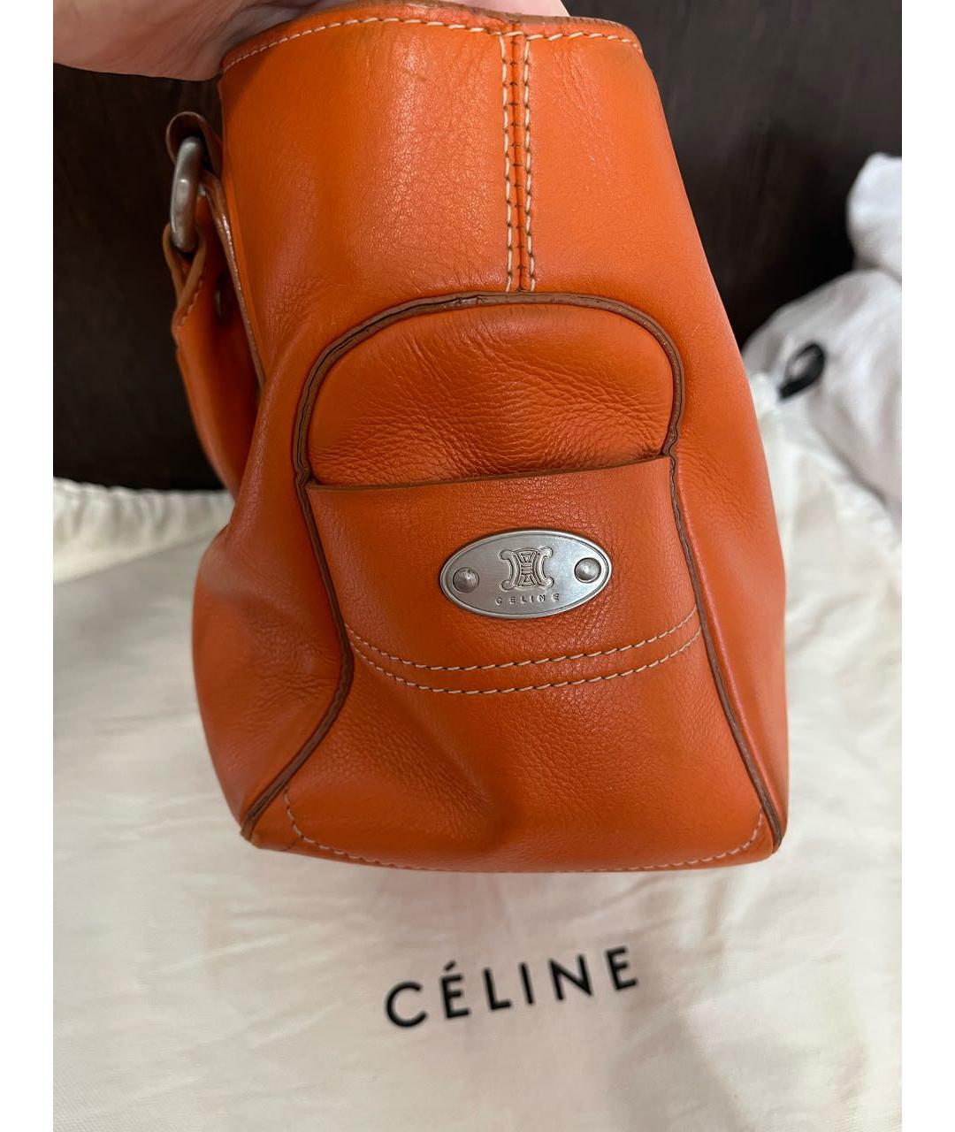 CELINE Оранжевая кожаная сумка с короткими ручками, фото 3