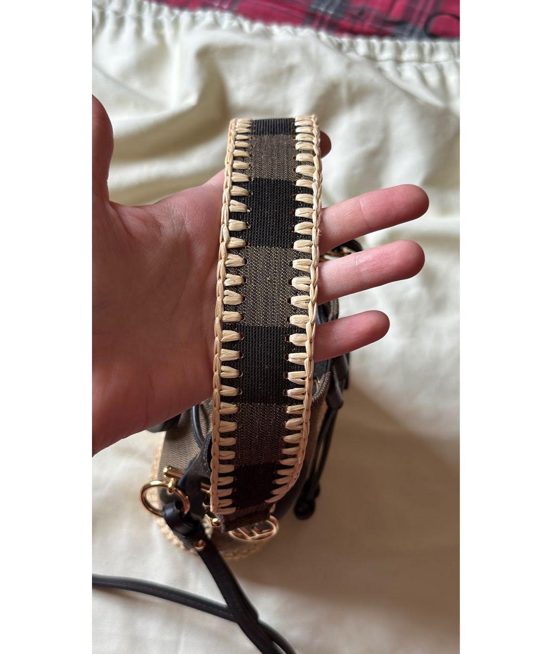 FENDI Коричневая тканевая сумка с короткими ручками, фото 4