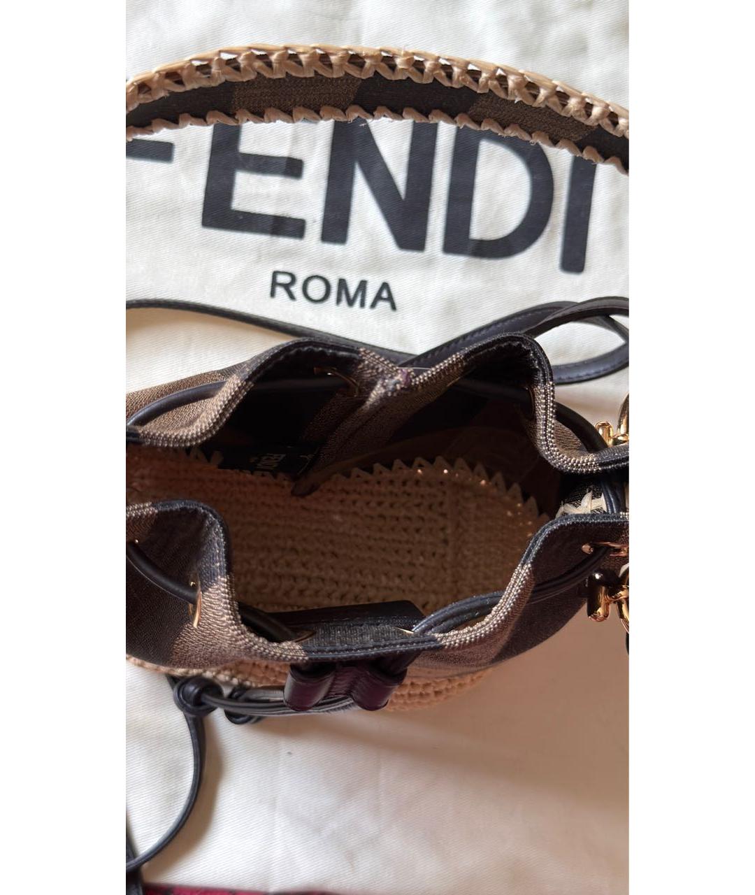 FENDI Коричневая тканевая сумка с короткими ручками, фото 5