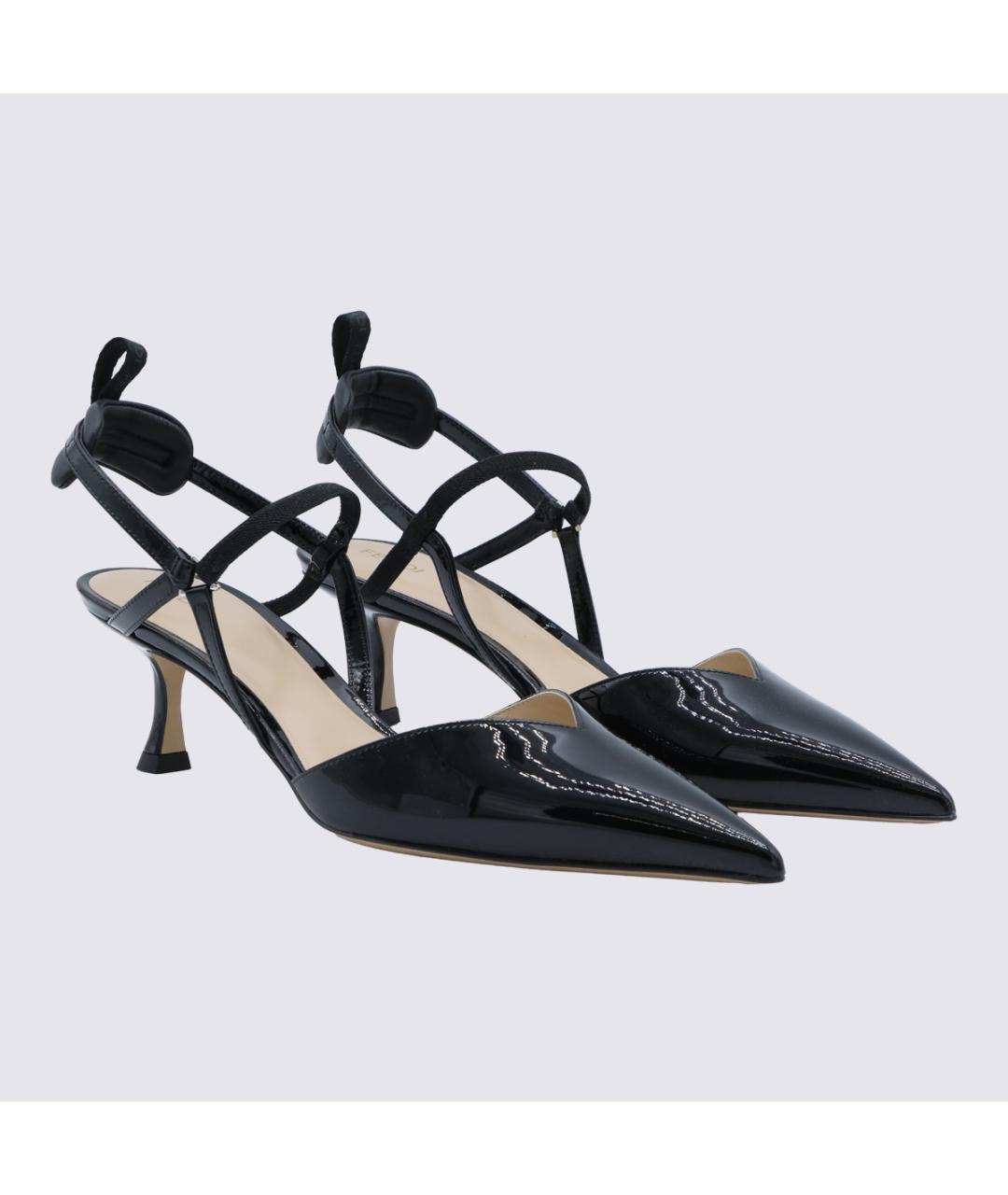 FENDI Черные лодочки на низком каблуке из лакированной кожи, фото 3
