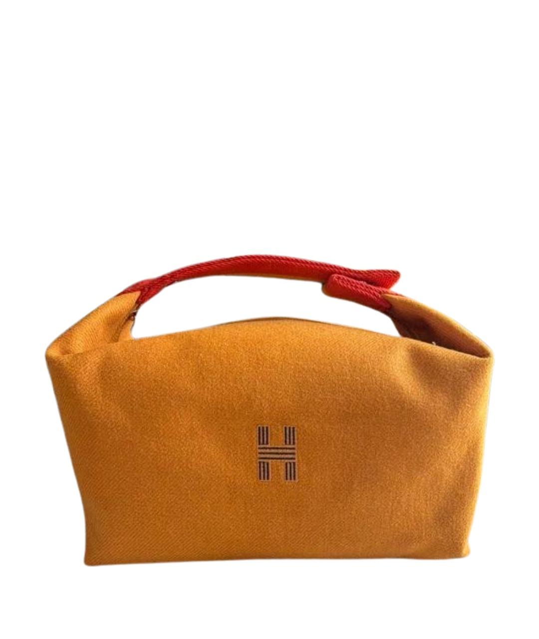 HERMES Горчичная шерстяная косметичка, фото 1
