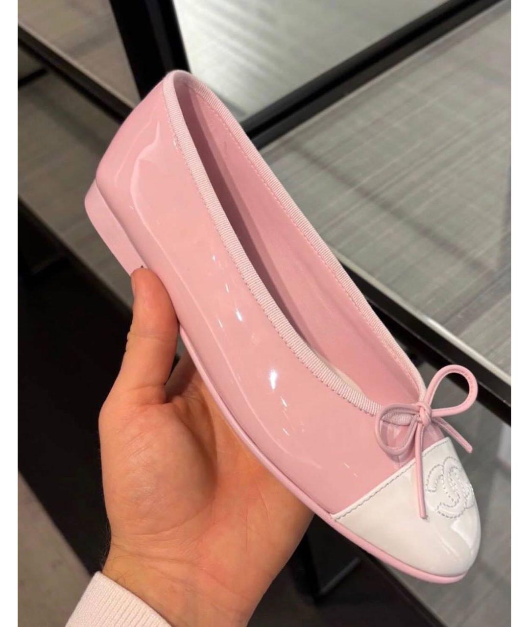 CHANEL Розовые балетки из лакированной кожи, фото 8