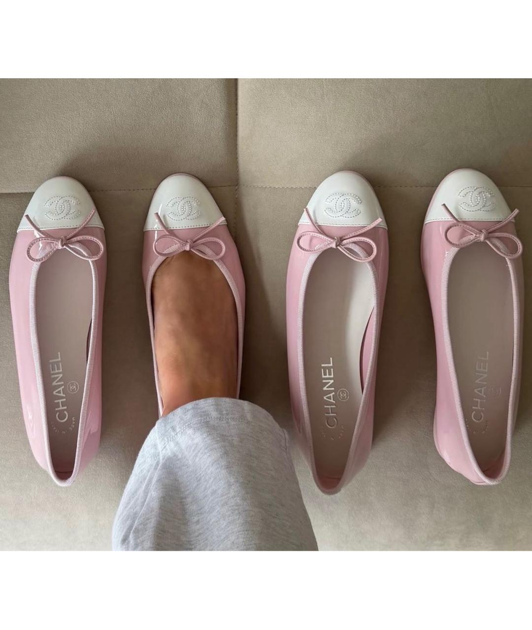 CHANEL Розовые балетки из лакированной кожи, фото 7