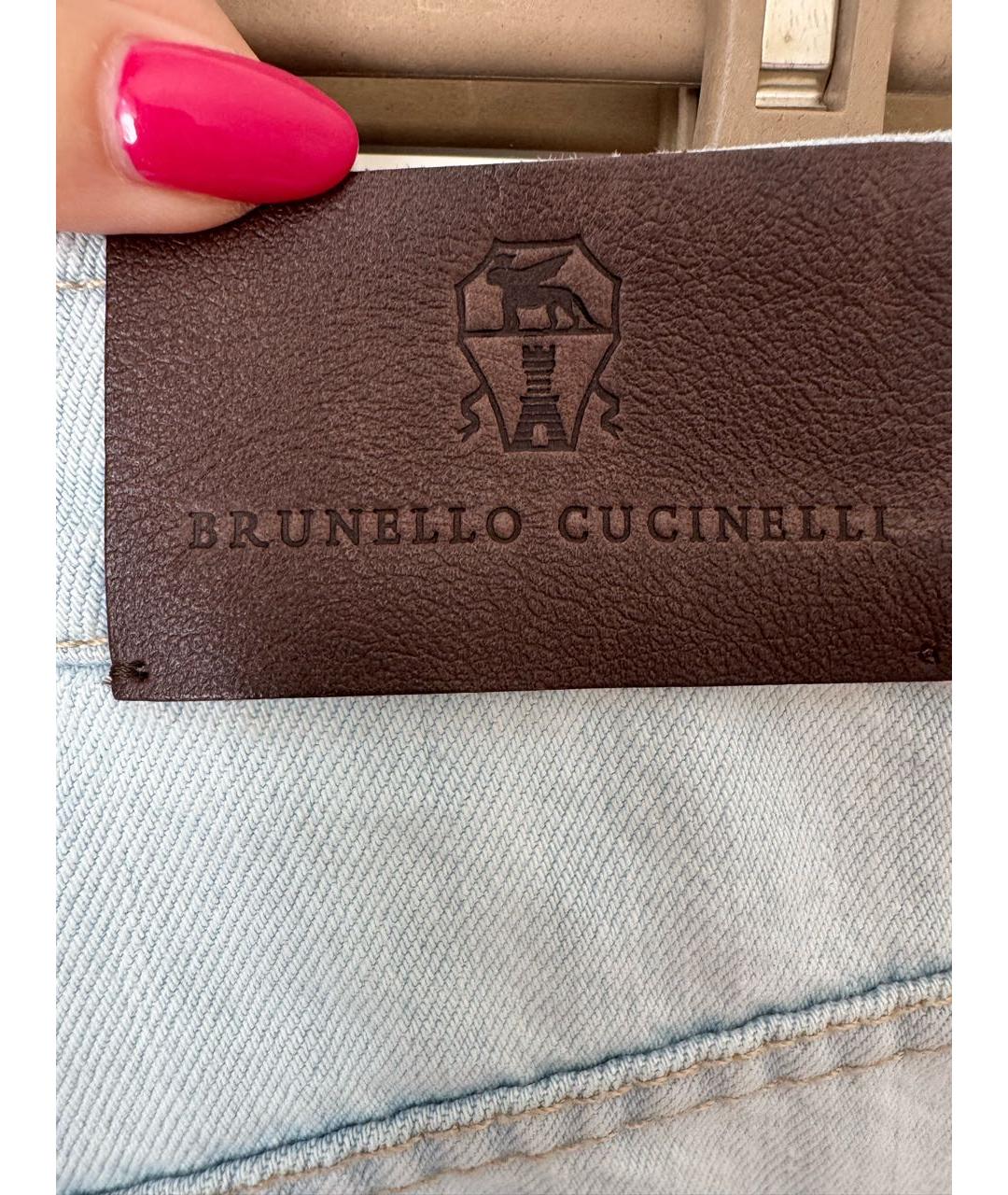 BRUNELLO CUCINELLI Голубые хлопковые прямые джинсы, фото 5