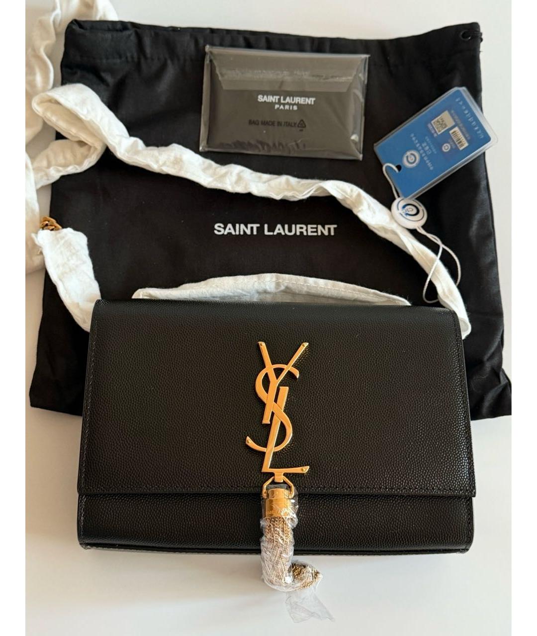 SAINT LAURENT Черная кожаная сумка через плечо, фото 2