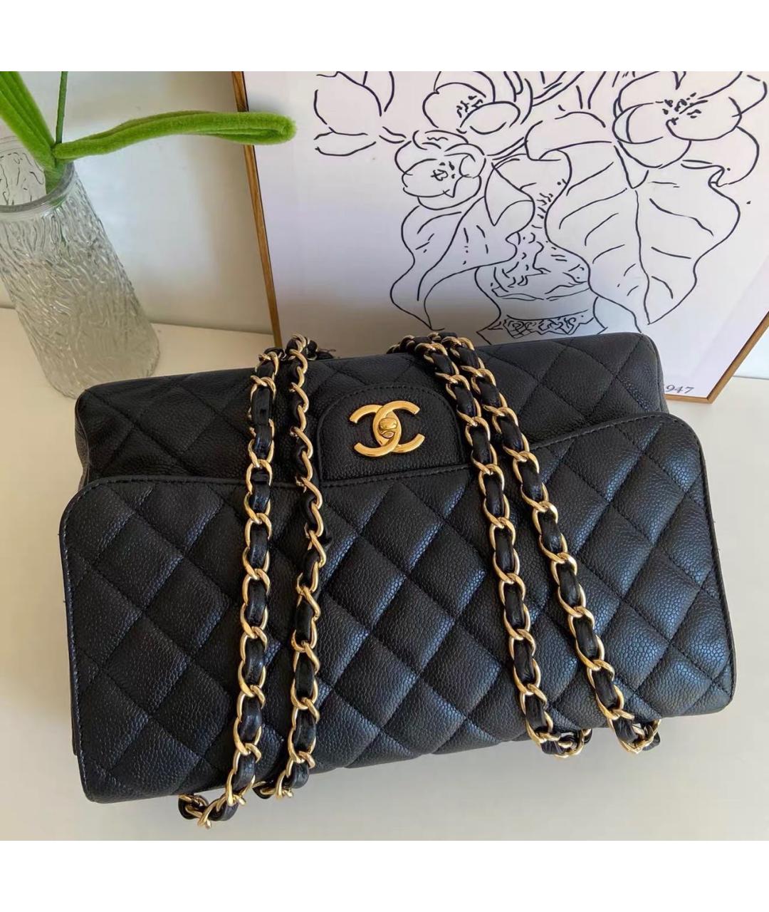 CHANEL Черная кожаная сумка тоут, фото 7