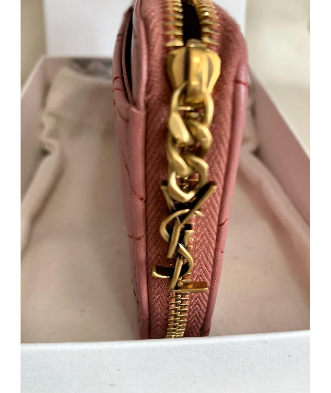 SAINT LAURENT Розовый кожаный кошелек, фото 4