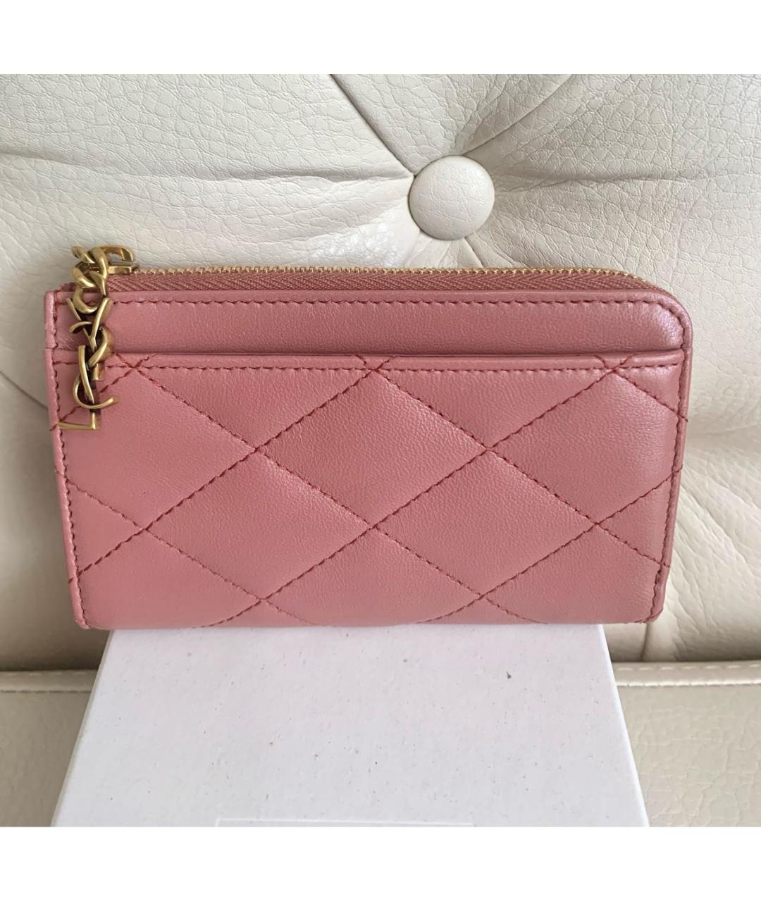 SAINT LAURENT Розовый кожаный кошелек, фото 7