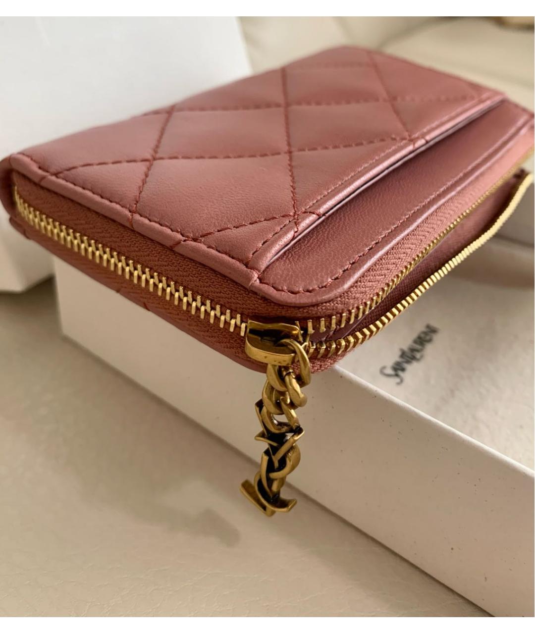 SAINT LAURENT Розовый кожаный кошелек, фото 3