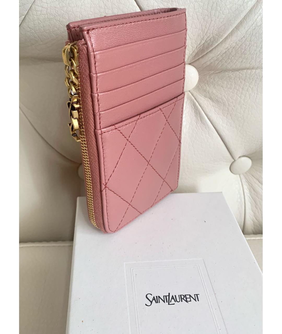 SAINT LAURENT Розовый кожаный кошелек, фото 2