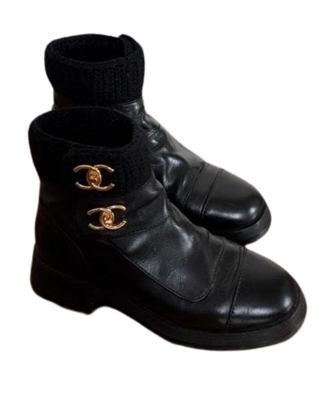 CHANEL Черные кожаные ботинки, фото 1