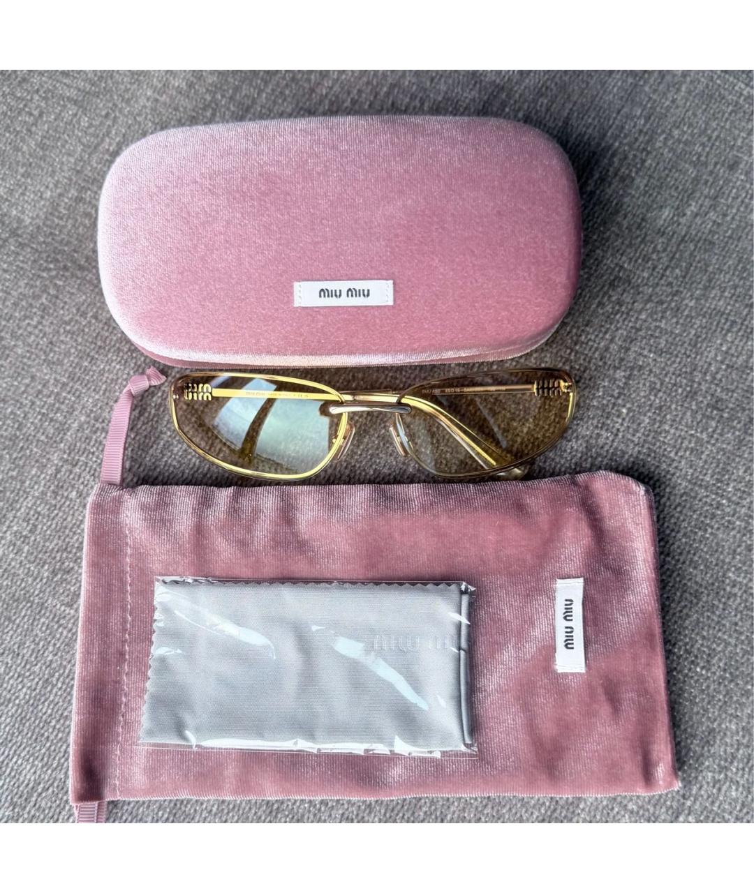 MIU MIU Золотые металлические солнцезащитные очки, фото 4