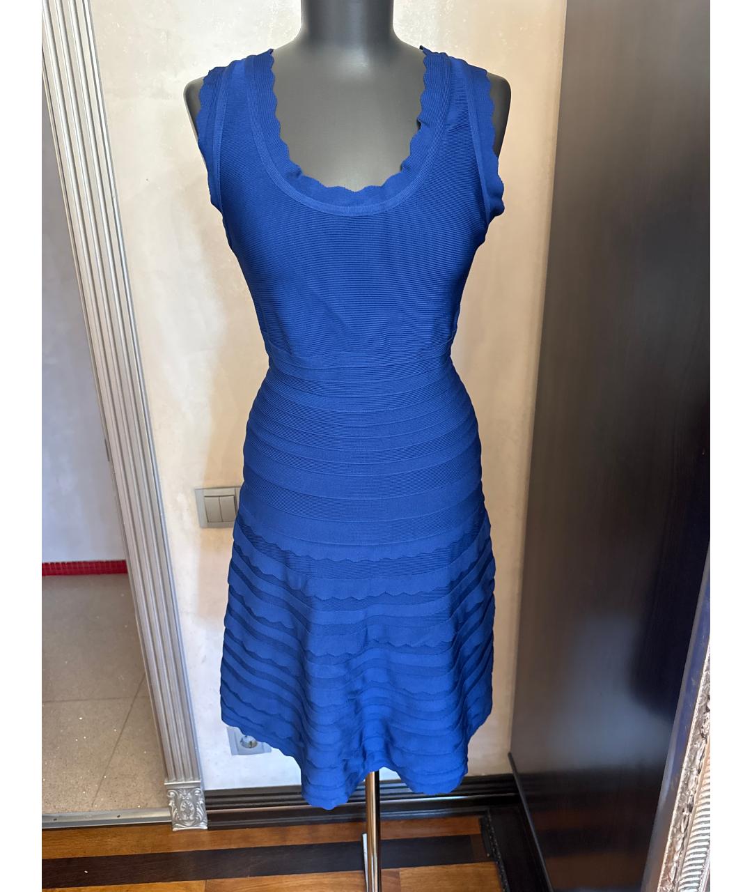 HERVE LEGER Синее вискозное коктейльное платье, фото 5