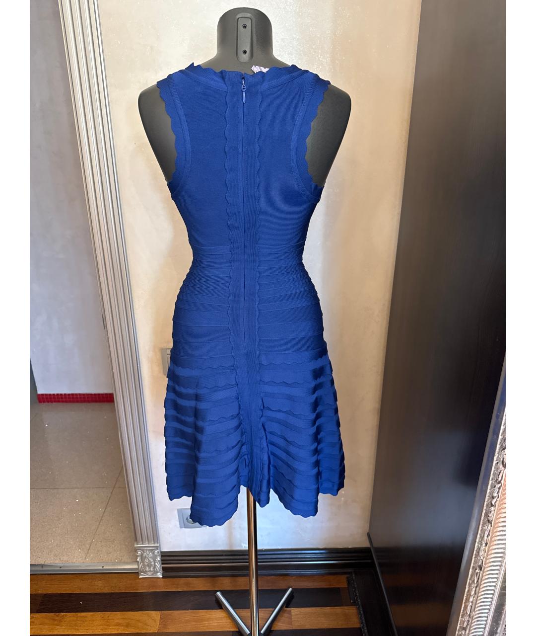 HERVE LEGER Синее вискозное коктейльное платье, фото 2