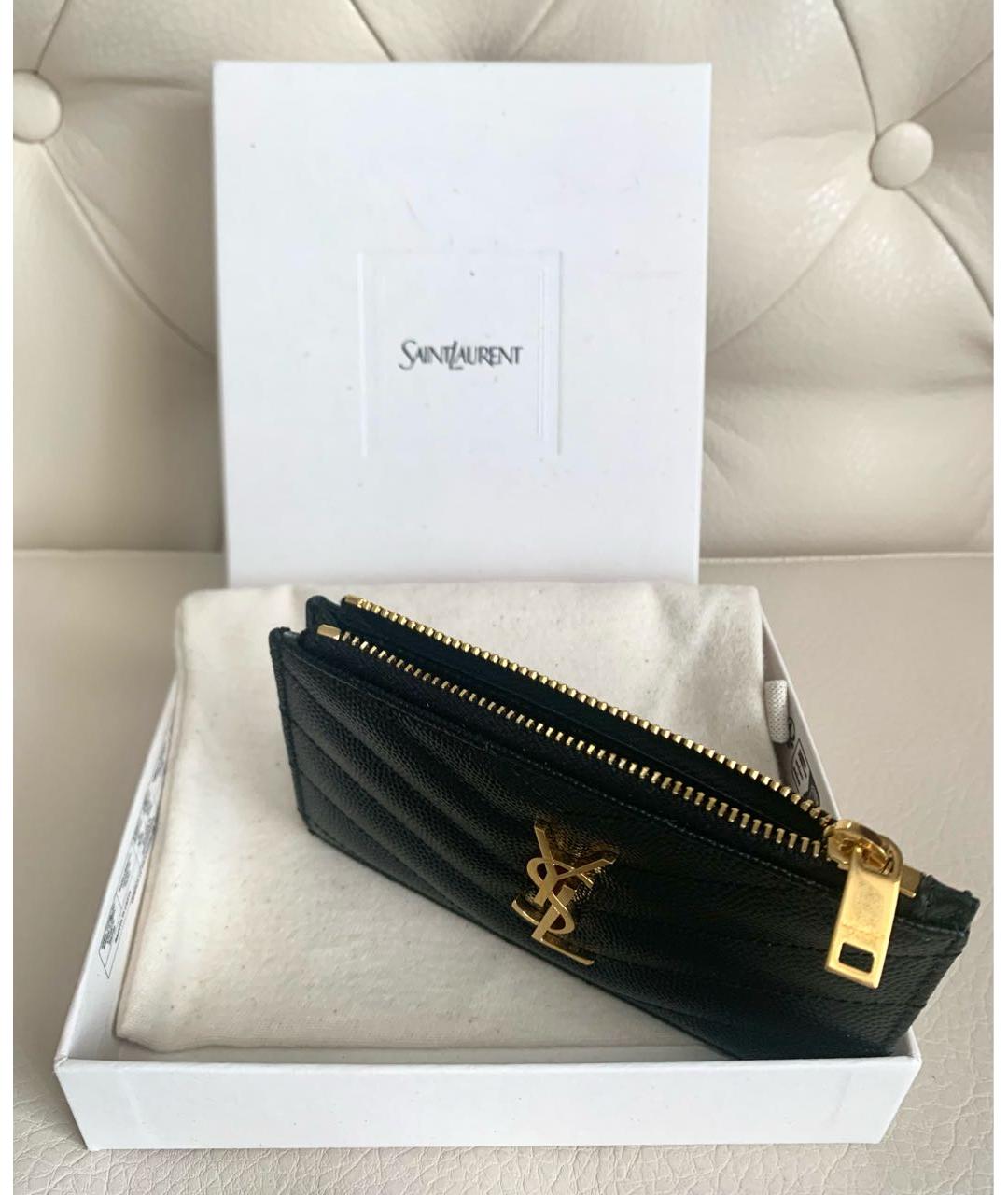 SAINT LAURENT Черный кожаный кардхолдер, фото 3
