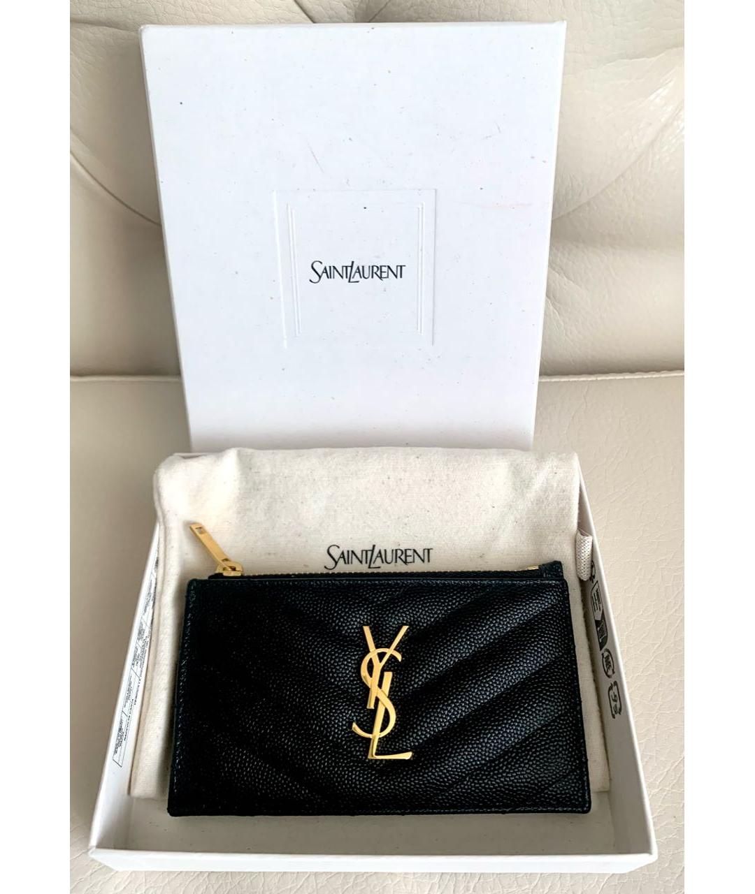 SAINT LAURENT Черный кожаный кардхолдер, фото 5