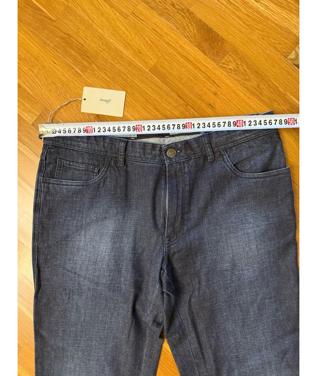 BRIONI Темно-синие хлопковые прямые джинсы, фото 3