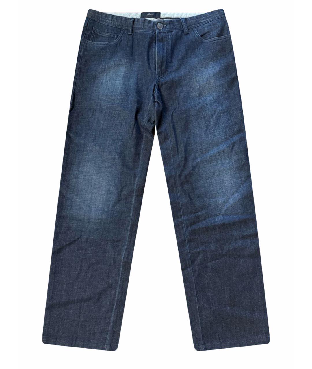 BRIONI Темно-синие хлопковые прямые джинсы, фото 1