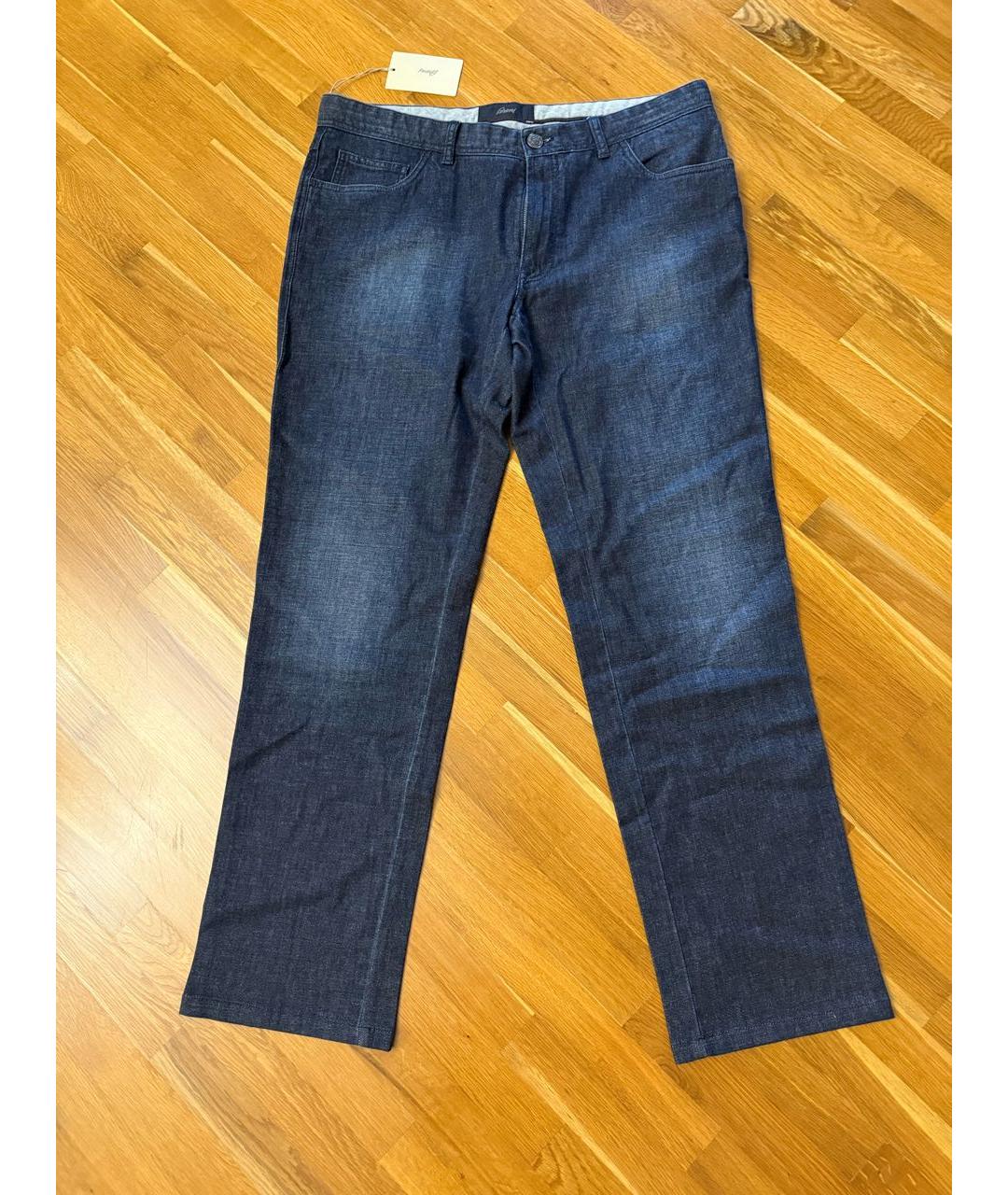 BRIONI Темно-синие хлопковые прямые джинсы, фото 8