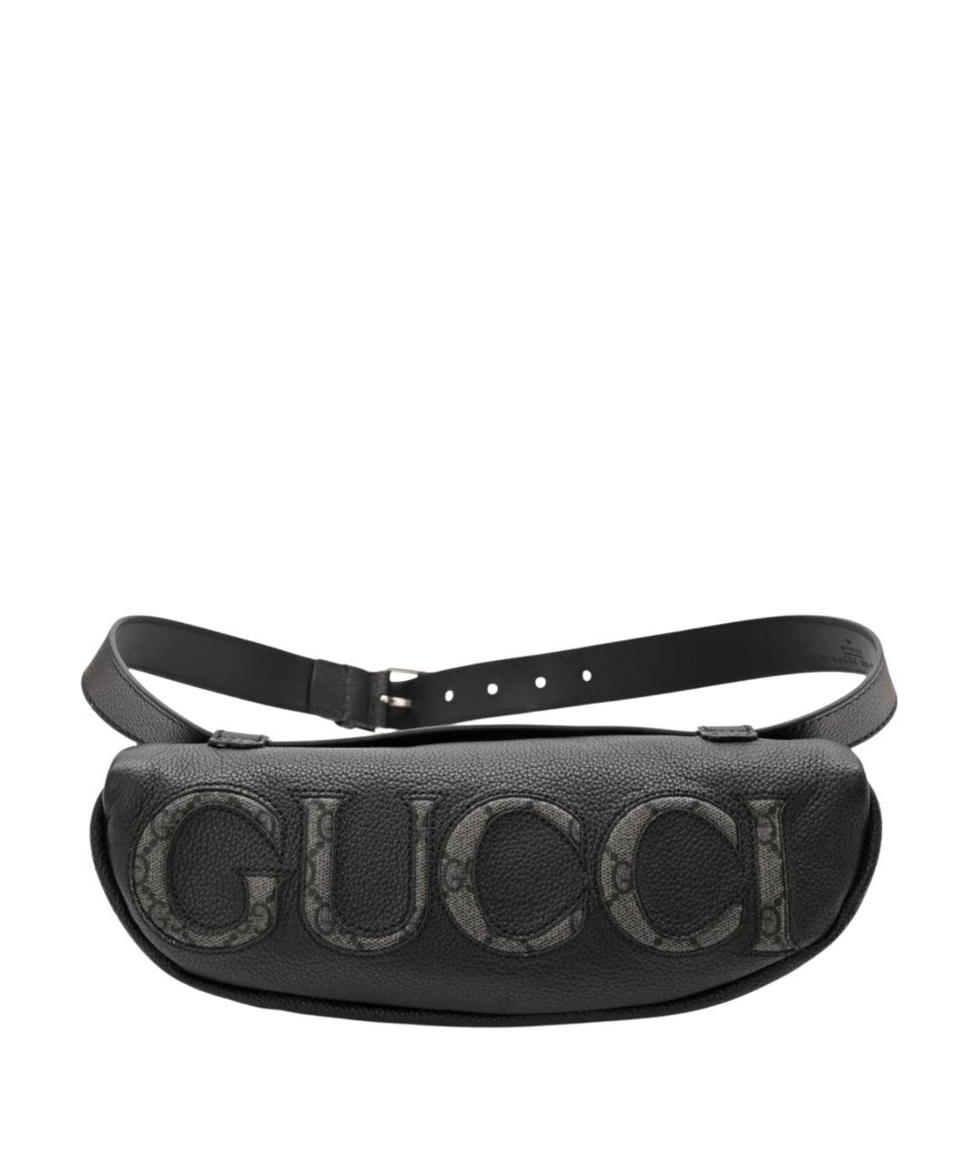 GUCCI Черная кожаная поясная сумка, фото 1