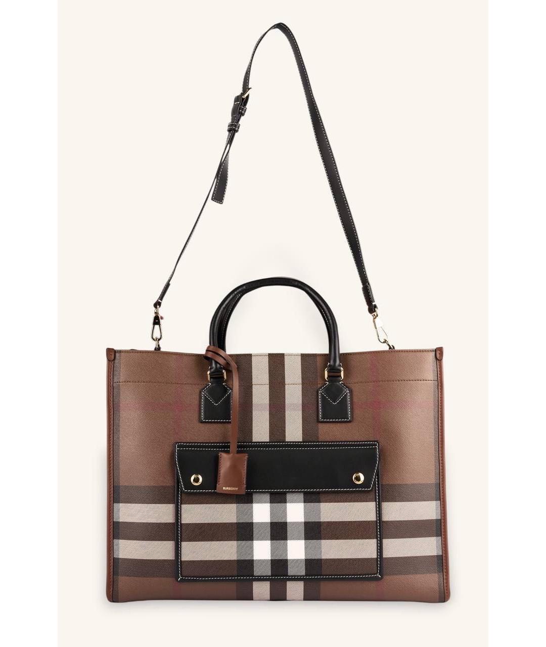BURBERRY Коричневая кожаная сумка тоут, фото 5