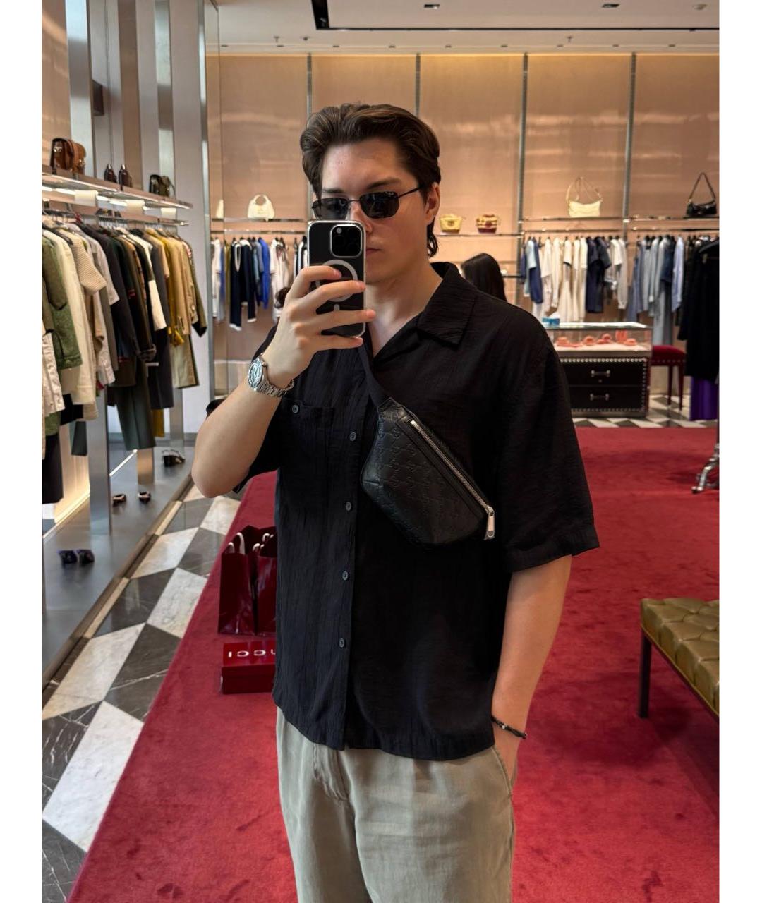 GUCCI Черная кожаная поясная сумка, фото 3
