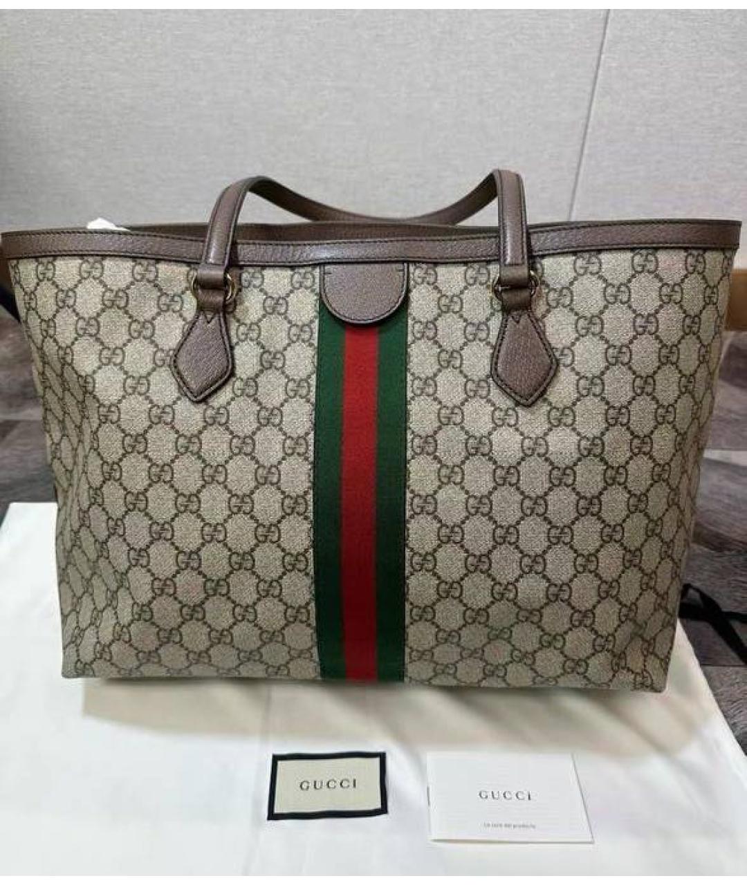 GUCCI Коричневая канва сумка тоут, фото 3