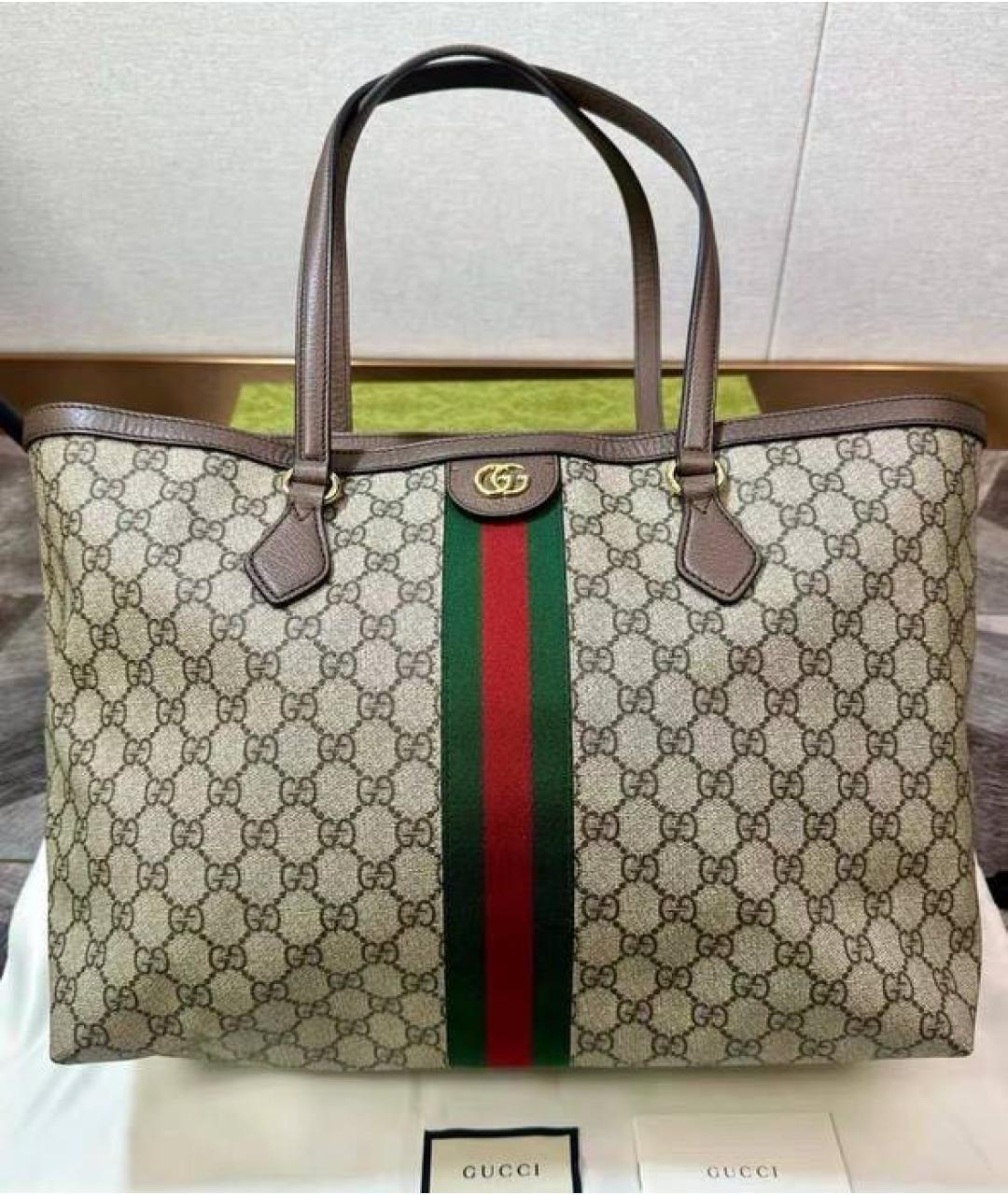 GUCCI Коричневая канва сумка тоут, фото 2