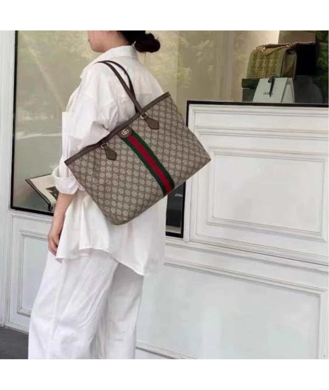 GUCCI Коричневая канва сумка тоут, фото 5