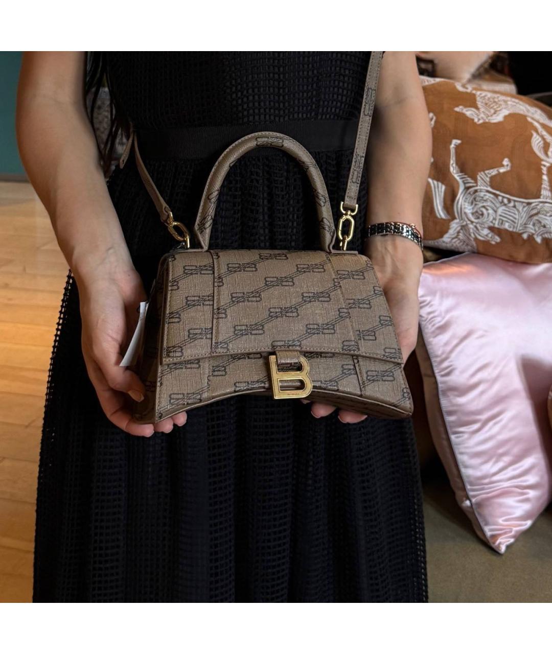 BALENCIAGA Коричневая канва сумка с короткими ручками, фото 3