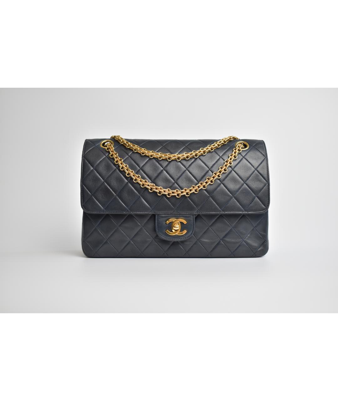 CHANEL Темно-синяя кожаная сумка через плечо, фото 10