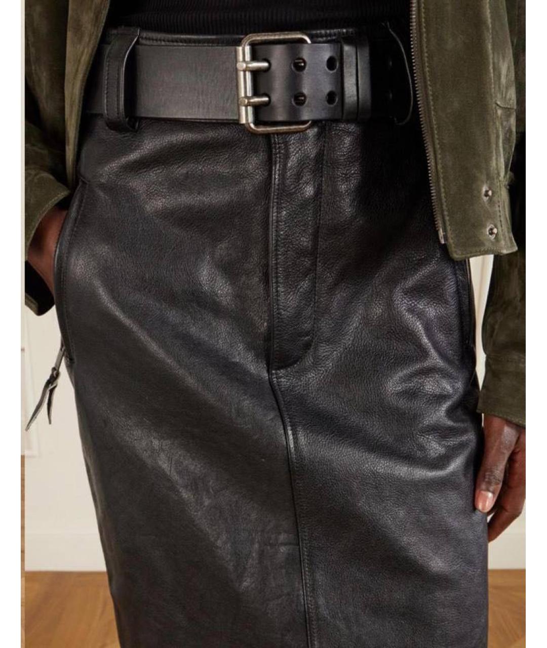 SAINT LAURENT Черная кожаная юбка миди, фото 4