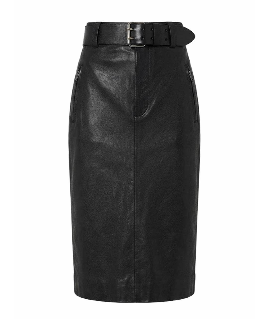 SAINT LAURENT Черная кожаная юбка миди, фото 6