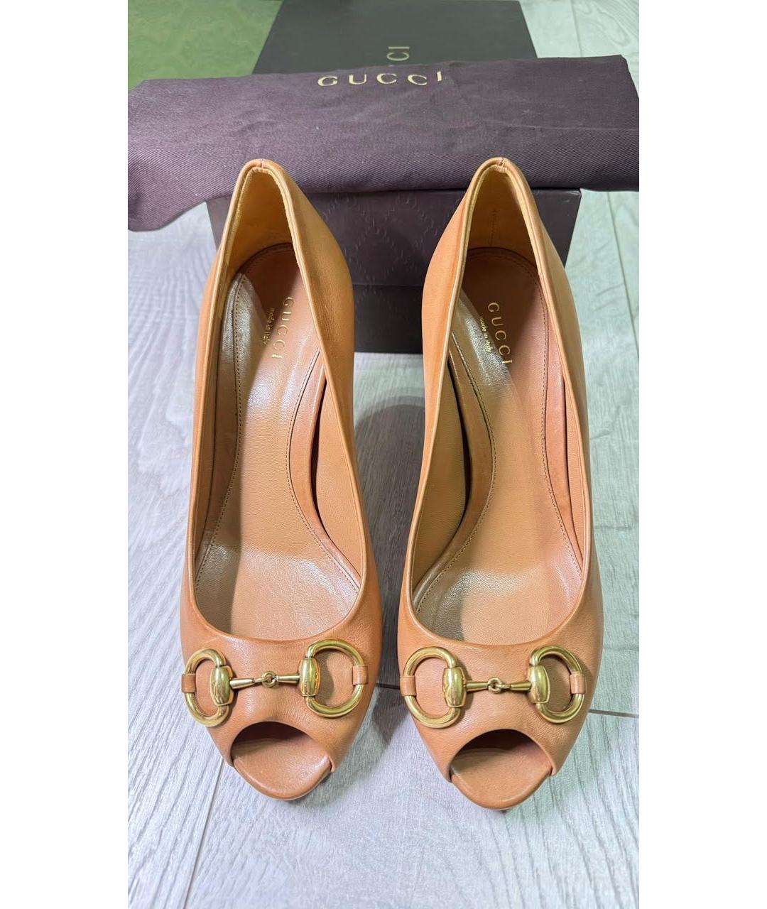 GUCCI Коричневые кожаные туфли, фото 2