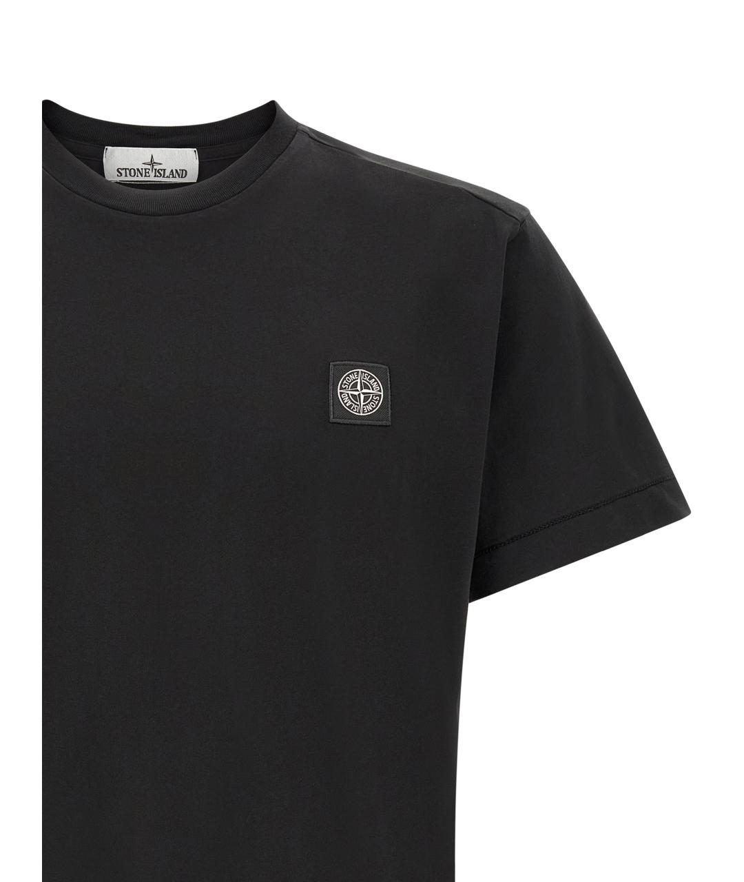 STONE ISLAND Черная хлопковая футболка, фото 3