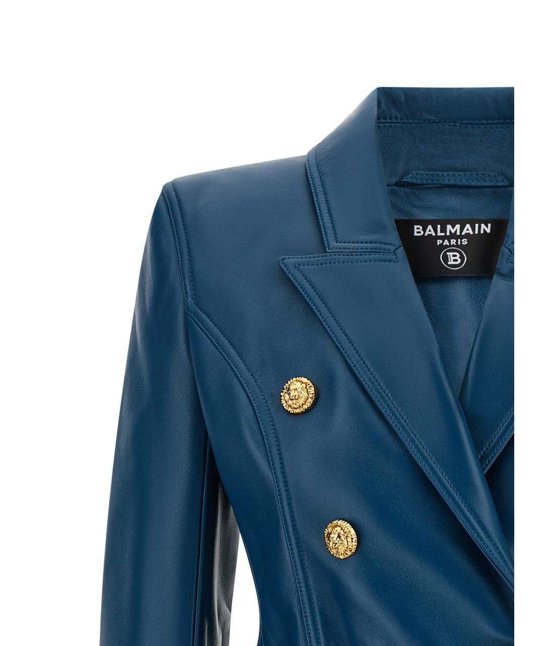 BALMAIN Синий кожаный жакет/пиджак, фото 3